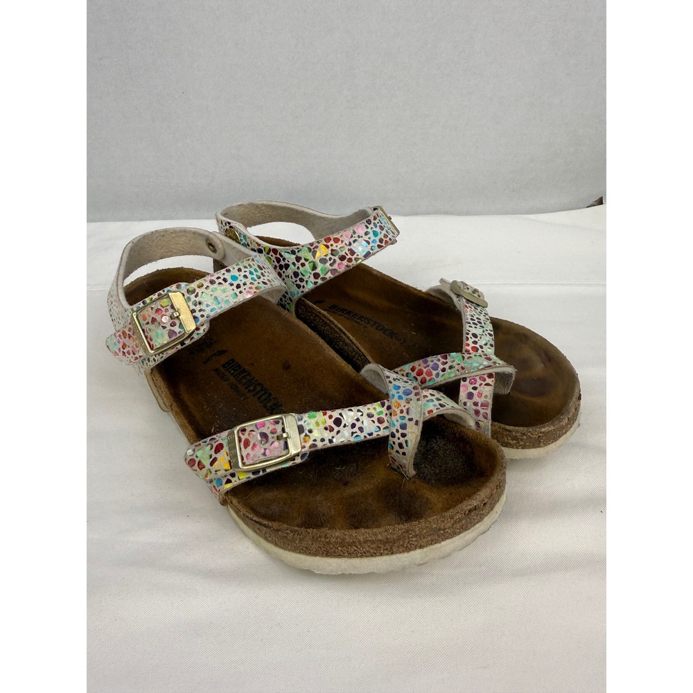 Girls Birkenstock Mayari Sandals Multi-Color Metallic Pebble Print White Size 32
